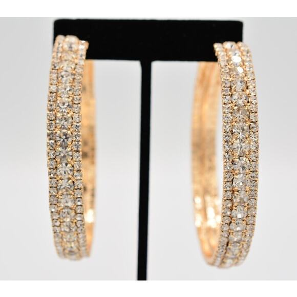 Statement Crystal Hoops Earrings Thick Rhinestone Prong Dangle Big Chunky 9D - Picture 1 of 12